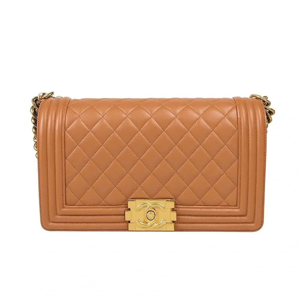 Authentic Chanel Caviar Boy Medium 21K Caramel Bag GHW